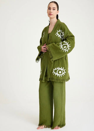 3pc Olive Eye Kimono Set