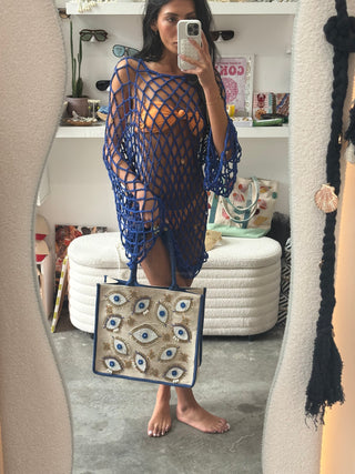 Santorini Evil Eye Beaded Tote