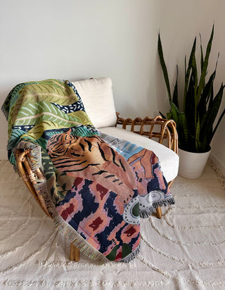 A Women and Her Tiger Blanket