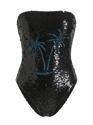 Oceanus Sequin Palm Tree Onepiece