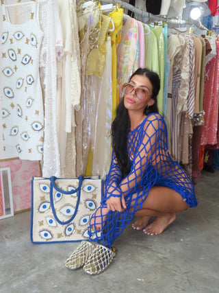Azure Shell Net Cover-Up Dress