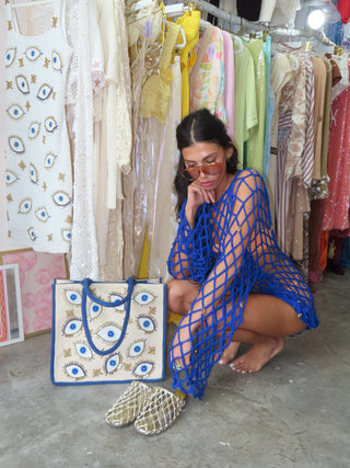 Azure Shell Net Cover-Up Dress