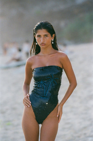 Oceanus Sequin Palm Tree Onepiece