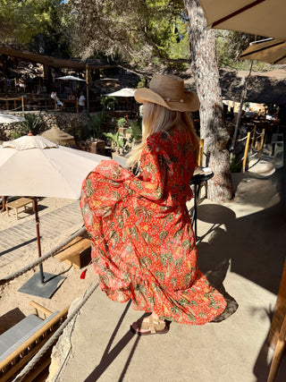 Coral bloom lurex kimono