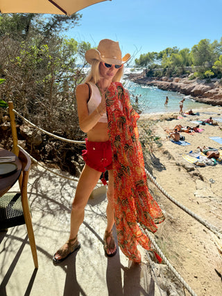 Coral bloom lurex kimono