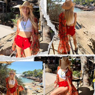 Coral bloom lurex kimono